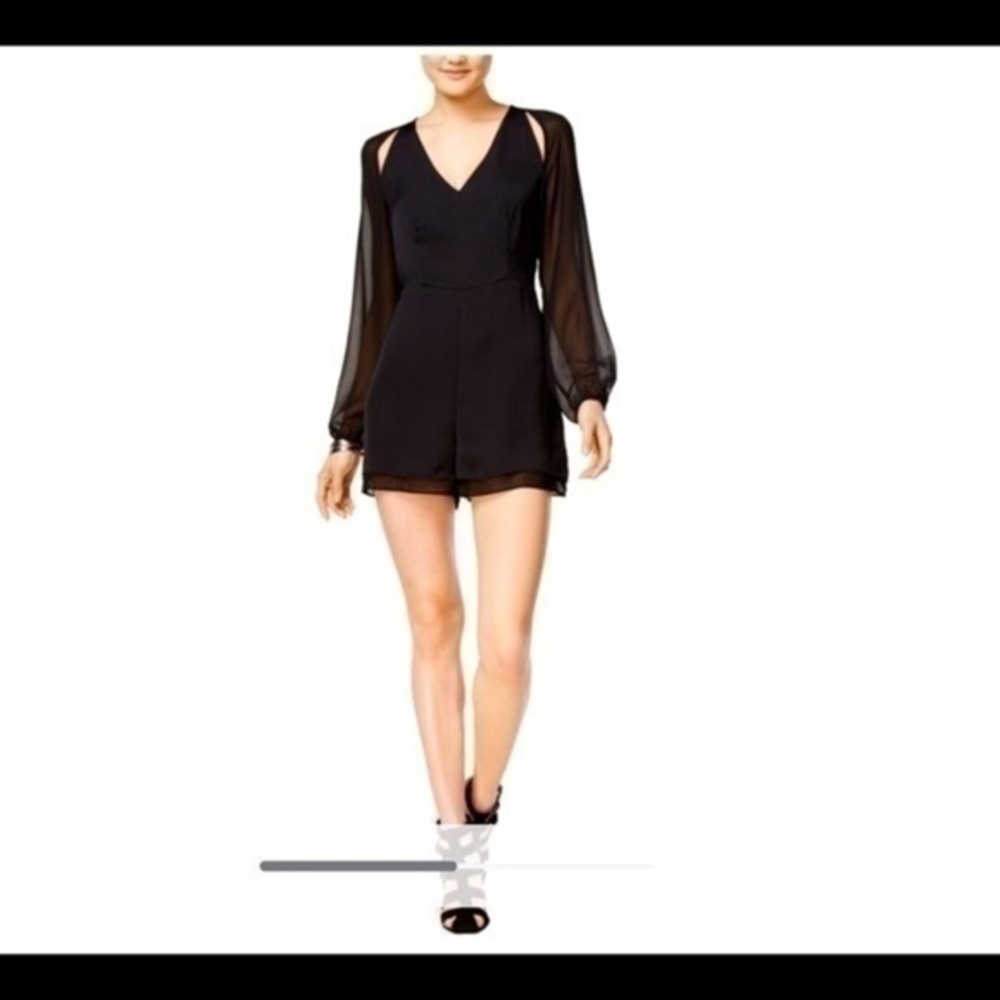 Womens Sheer Sleeve Romper Jumpsuit, Black, Xl like new